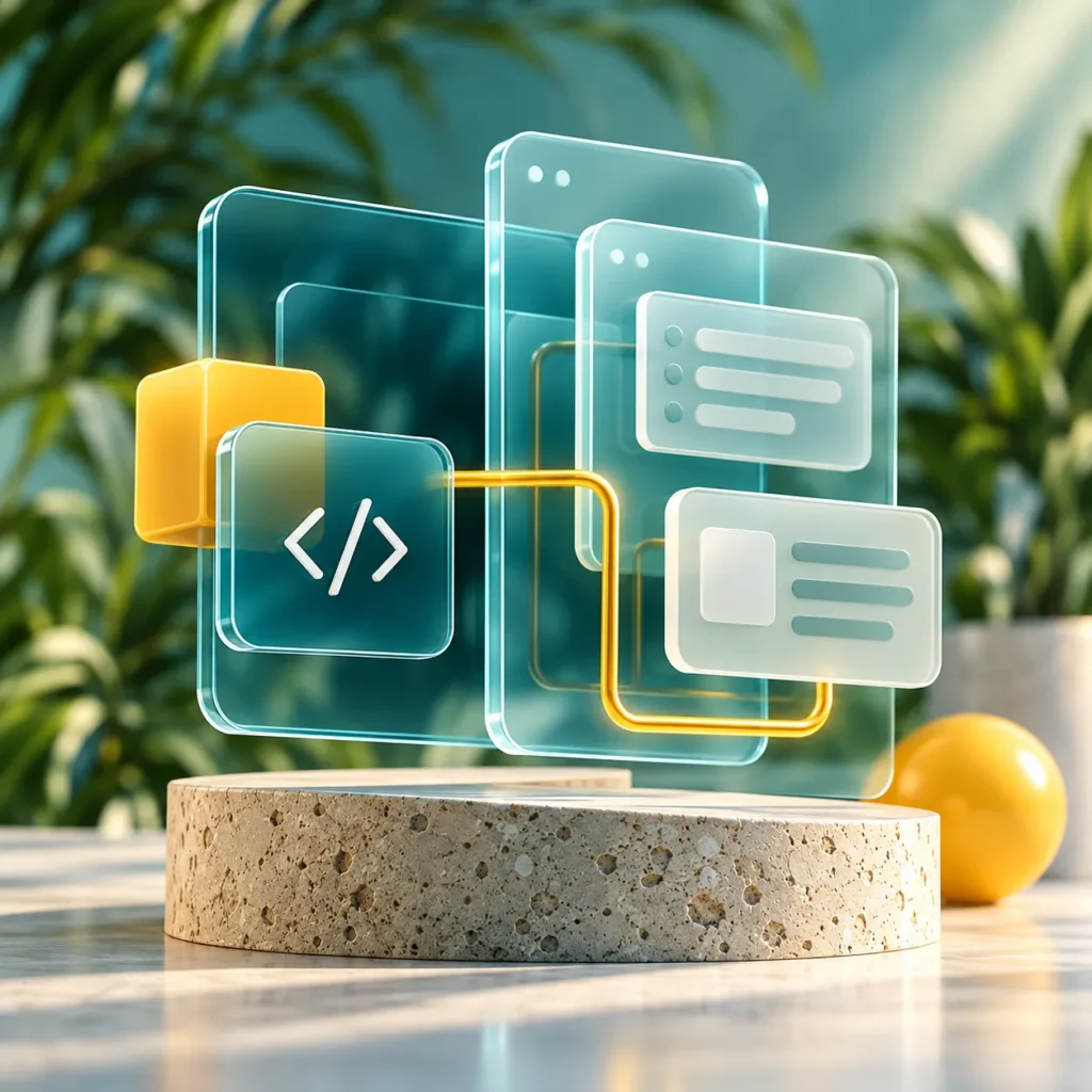 Floating glass app panels connected together