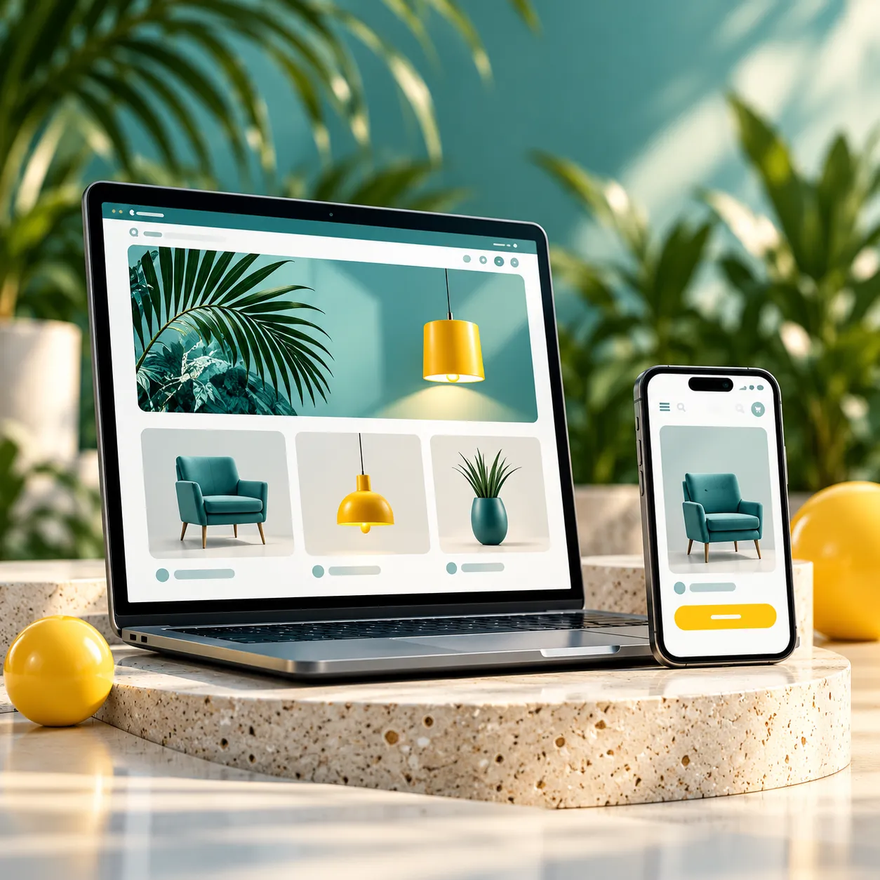 Teal glass website showcase representing web design in The Bahamas by First Glance Bahamas