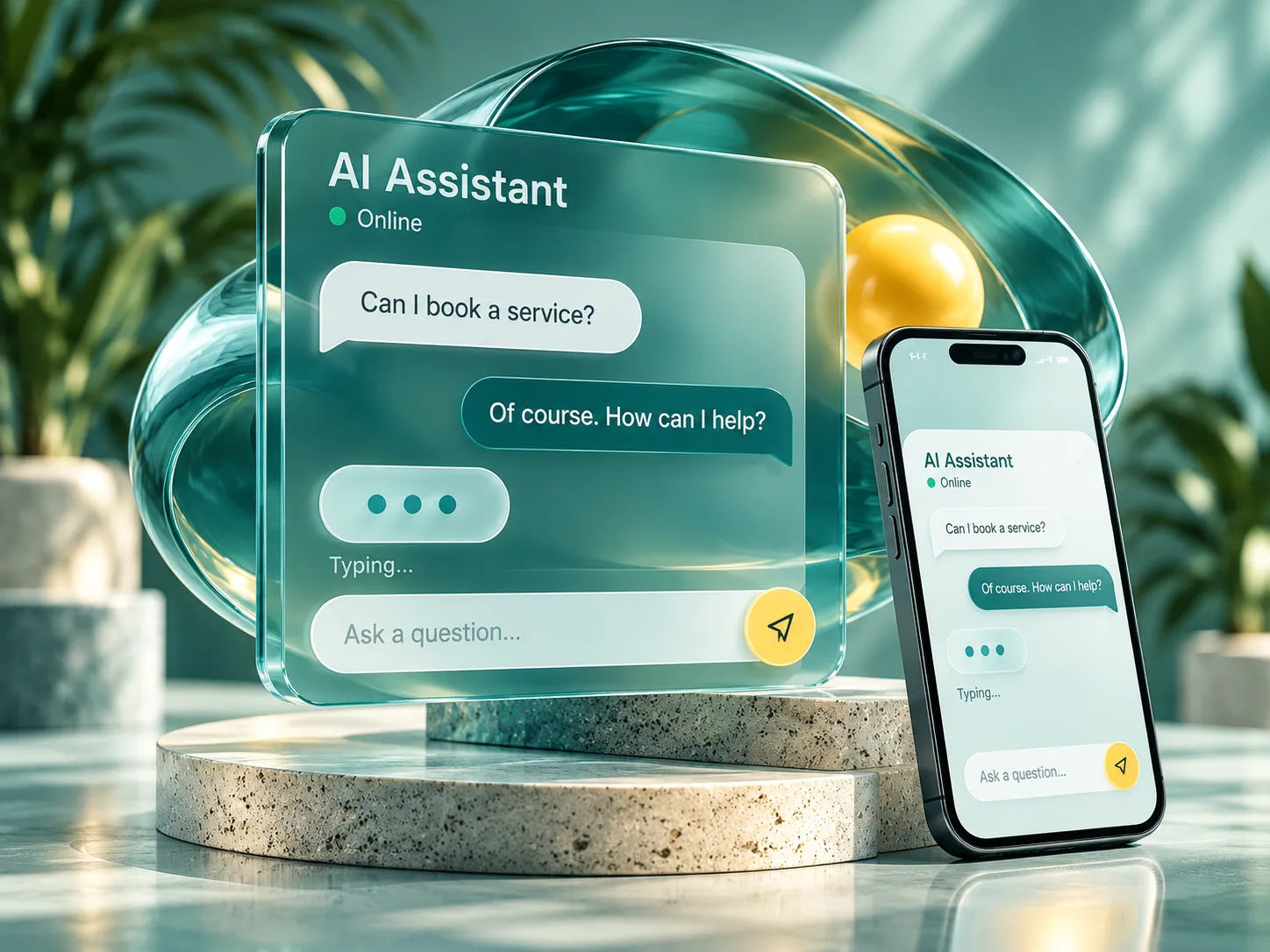 An AI assistant chat conversation on a glass panel