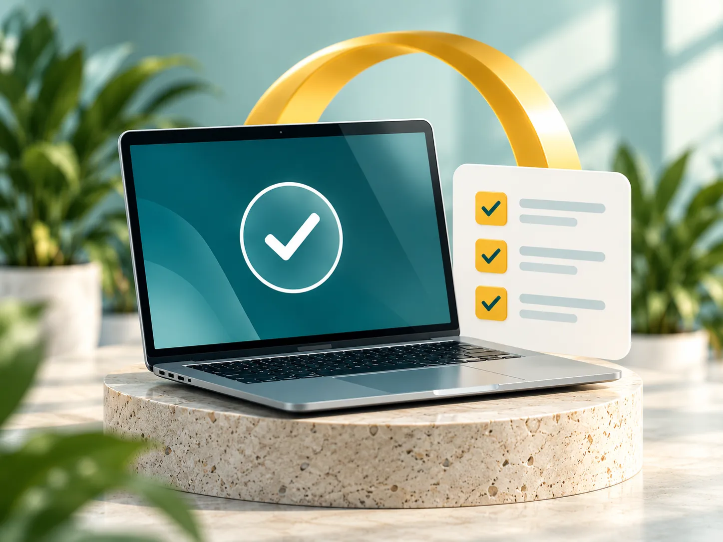 A laptop showing a completed checklist