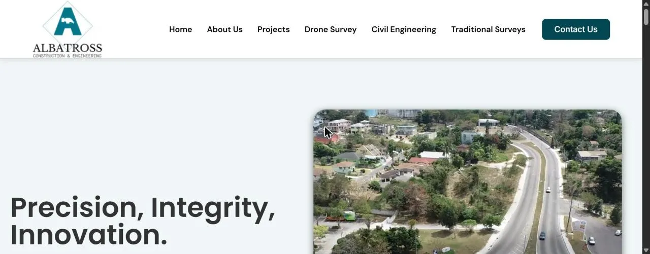 Homepage of Albatross Construction & Engineering, built by First Glance Bahamas