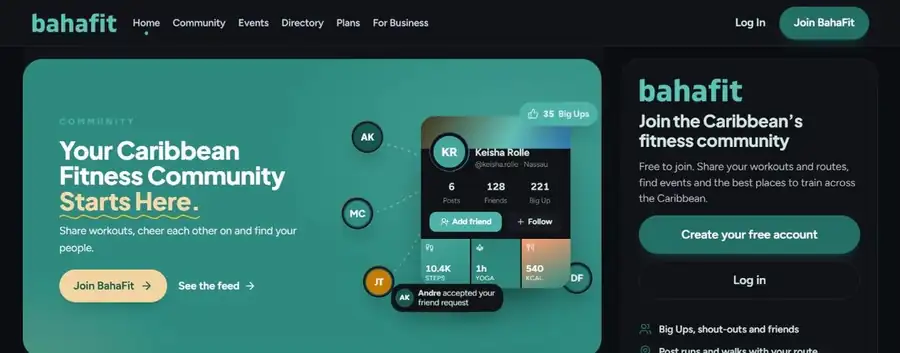 Homepage of BahaFit, built by First Glance Bahamas