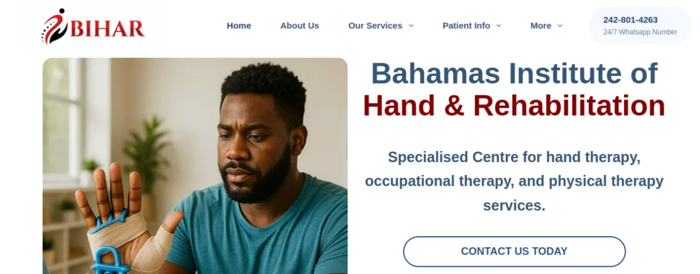 Homepage of BIHAR, built by First Glance Bahamas