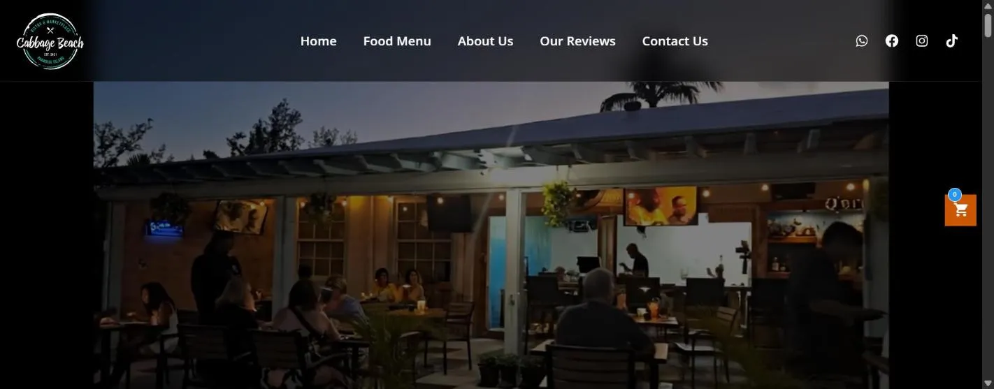 Homepage of Cabbage Beach Bistro, built by First Glance Bahamas