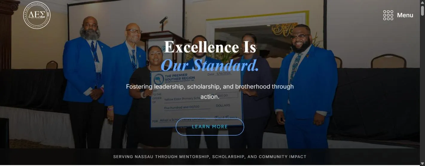 Homepage of Delta Epsilon Sigma, built by First Glance Bahamas