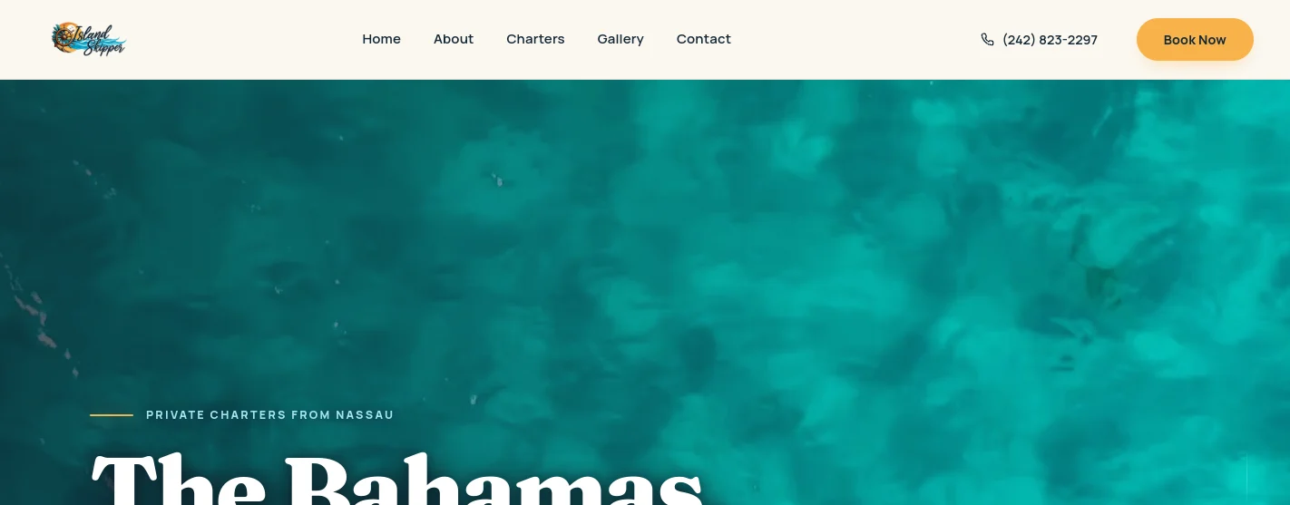 Homepage of Island Skipper Charters, built by First Glance Bahamas