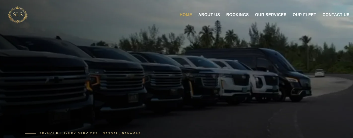 Homepage of Seymour Luxury Service, built by First Glance Bahamas