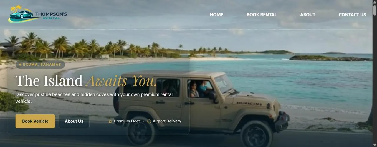 Homepage of Thompson’s Rental, built by First Glance Bahamas