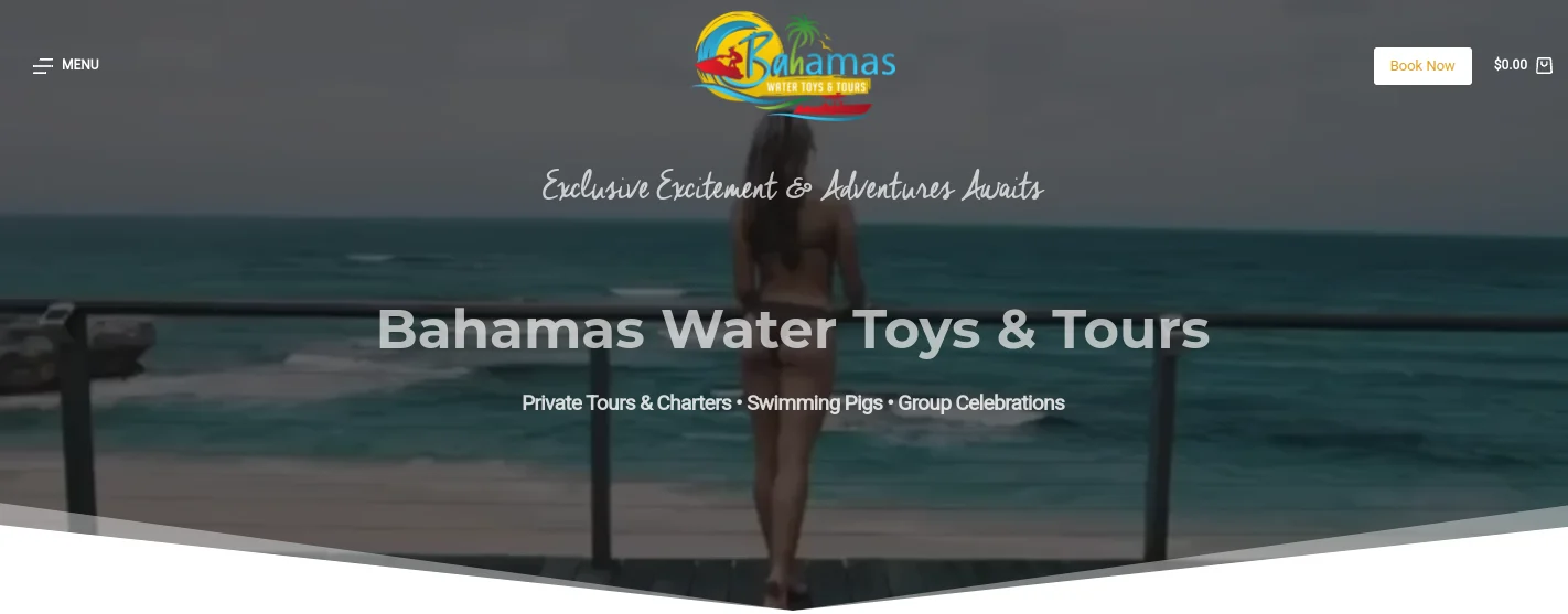 Homepage of Bahamas Water Toys, built by First Glance Bahamas