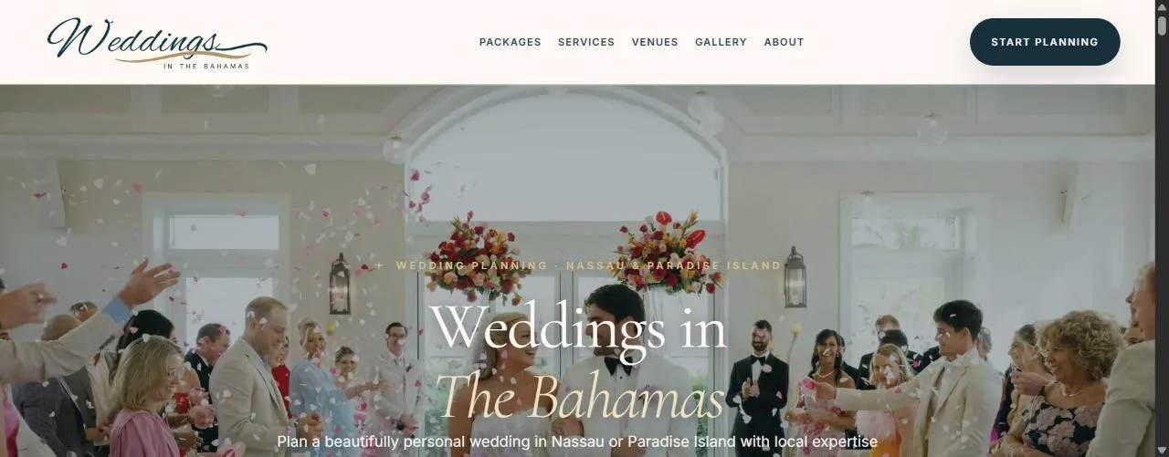 Homepage of Weddings in the Bahamas, built by First Glance Bahamas